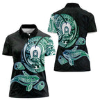 Whale and Dhari Torres Strait Islands Women Polo Shirt Deep Green Oceanic Tribal Pattern Art