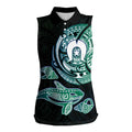 Whale and Dhari Torres Strait Islands Women Sleeveless Polo Shirt Deep Green Oceanic Tribal Pattern Art