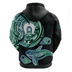 Whale and Dhari Torres Strait Islands Zip Hoodie Deep Green Oceanic Tribal Pattern Art