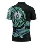 Whale and Dhari Torres Strait Islands Zipper Polo Shirt Deep Green Oceanic Tribal Pattern Art