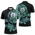 Whale and Dhari Torres Strait Islands Zipper Polo Shirt Deep Green Oceanic Tribal Pattern Art