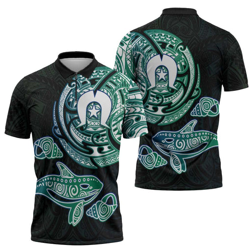 Whale and Dhari Torres Strait Islands Zipper Polo Shirt Deep Green Oceanic Tribal Pattern Art