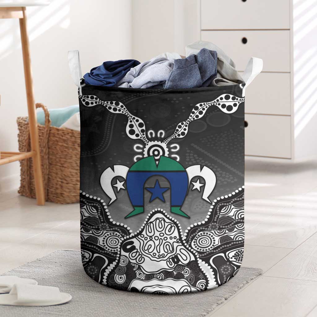 Torres Strait Islander Flag Laundry Basket Dhari Indigenous Dotwork Pattern Art