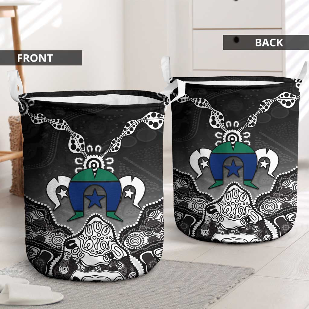 Torres Strait Islander Flag Laundry Basket Dhari Indigenous Dotwork Pattern Art