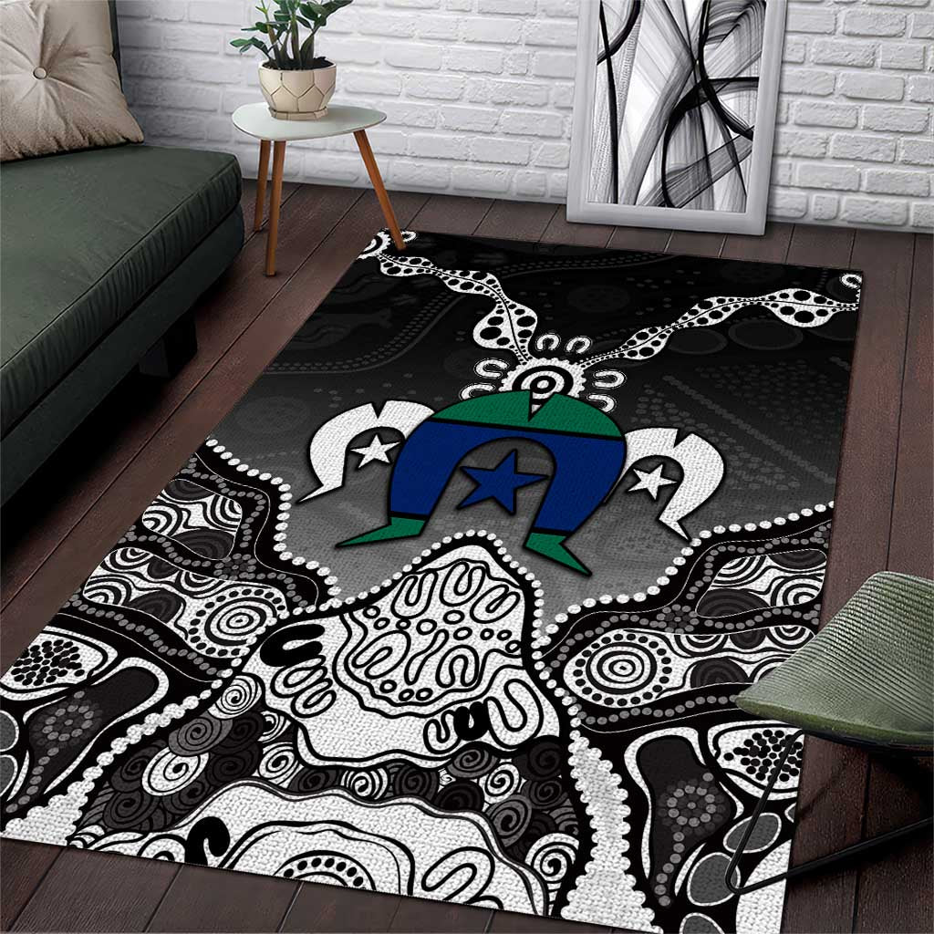 Torres Strait Islander Flag Area Rug Dhari Indigenous Dotwork Pattern Art