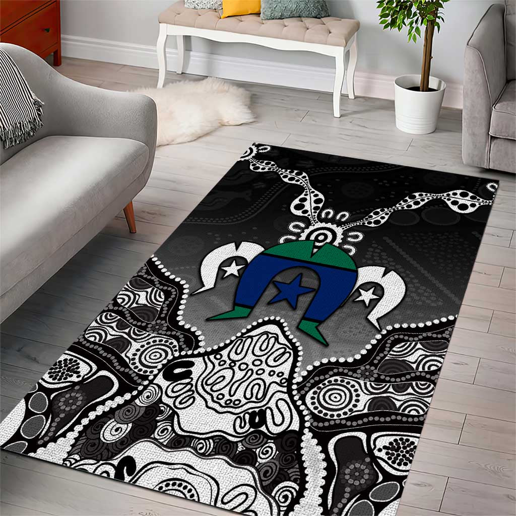 Torres Strait Islander Flag Area Rug Dhari Indigenous Dotwork Pattern Art