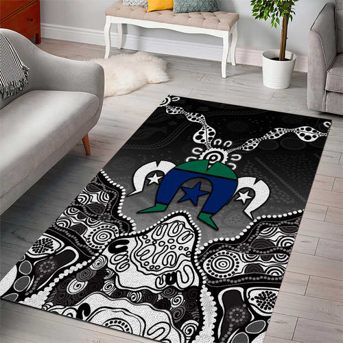 Torres Strait Islander Flag Area Rug Dhari Indigenous Dotwork Pattern Art