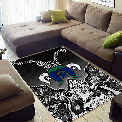Torres Strait Islander Flag Area Rug Dhari Indigenous Dotwork Pattern Art