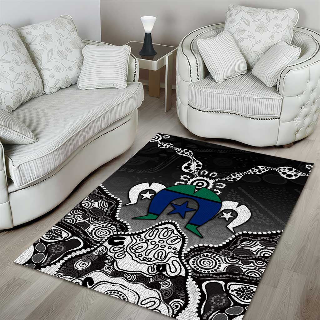 Torres Strait Islander Flag Area Rug Dhari Indigenous Dotwork Pattern Art
