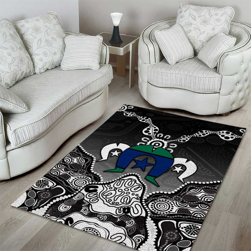 Torres Strait Islander Flag Area Rug Dhari Indigenous Dotwork Pattern Art