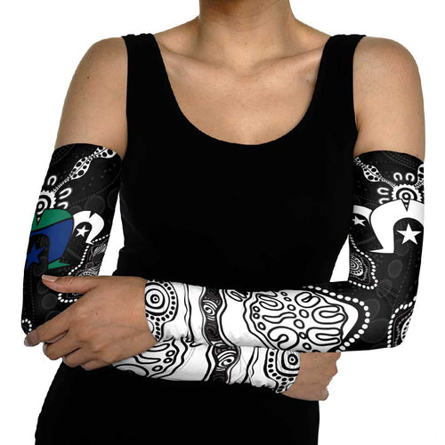Torres Strait Islander Flag Arm Sleeves Dhari Indigenous Dotwork Pattern Art