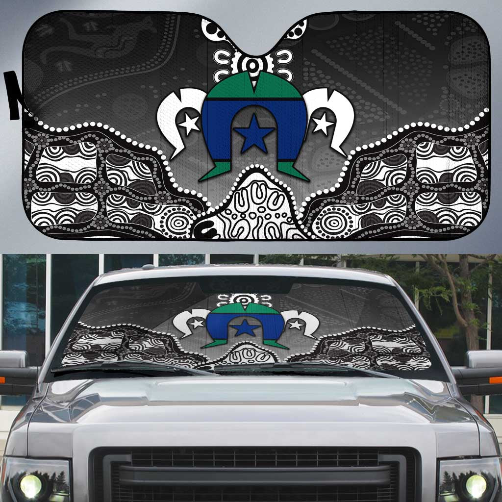 Torres Strait Islander Flag Auto Sun Shade Dhari Indigenous Dotwork Pattern Art