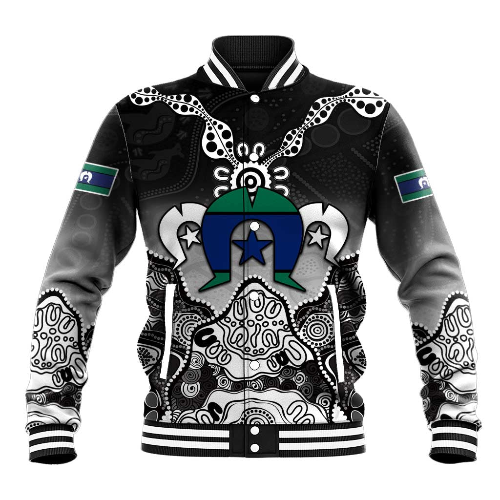 Torres Strait Islander Flag Baseball Jacket Dhari Indigenous Dotwork Pattern Art
