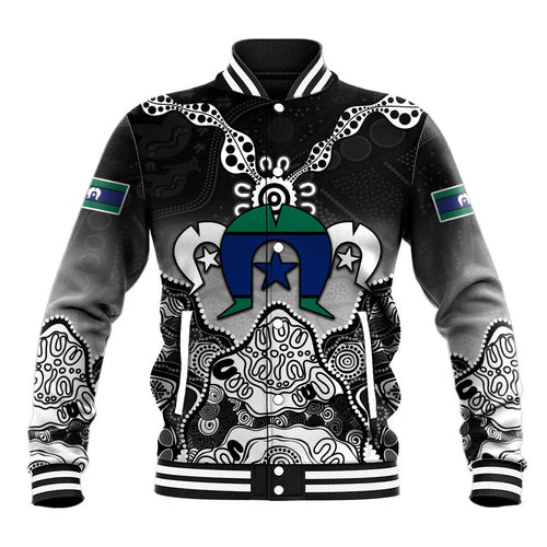 Torres Strait Islander Flag Baseball Jacket Dhari Indigenous Dotwork Pattern Art