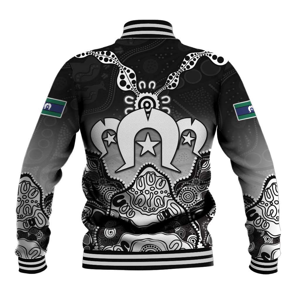 Torres Strait Islander Flag Baseball Jacket Dhari Indigenous Dotwork Pattern Art