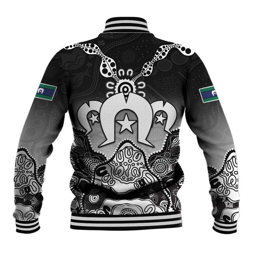 Torres Strait Islander Flag Baseball Jacket Dhari Indigenous Dotwork Pattern Art