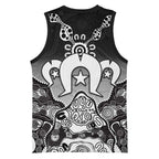 Torres Strait Islander Flag Basketball Jersey Dhari Indigenous Dotwork Pattern Art