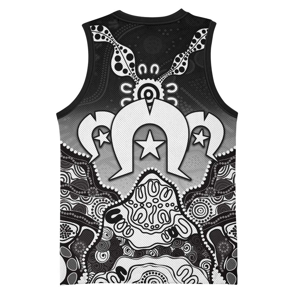Torres Strait Islander Flag Basketball Jersey Dhari Indigenous Dotwork Pattern Art