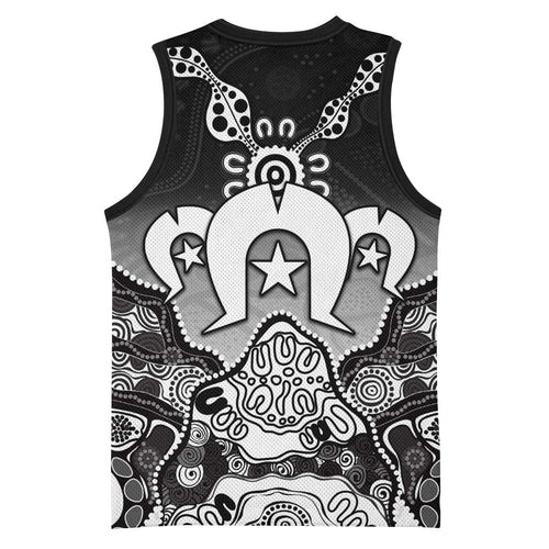 Torres Strait Islander Flag Basketball Jersey Dhari Indigenous Dotwork Pattern Art