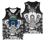 Torres Strait Islander Flag Basketball Jersey Dhari Indigenous Dotwork Pattern Art