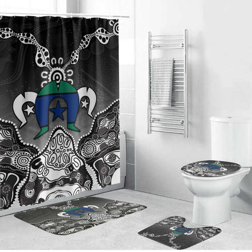 Torres Strait Islander Flag Bathroom Set Dhari Indigenous Dotwork Pattern Art