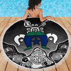 Torres Strait Islander Flag Beach Blanket Dhari Indigenous Dotwork Pattern Art