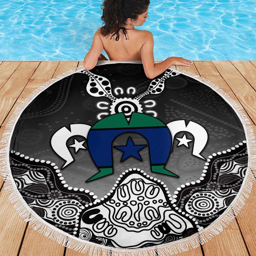 Torres Strait Islander Flag Beach Blanket Dhari Indigenous Dotwork Pattern Art
