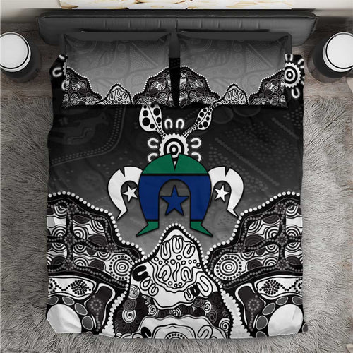 Torres Strait Islander Flag Bedding Set Dhari Indigenous Dotwork Pattern Art