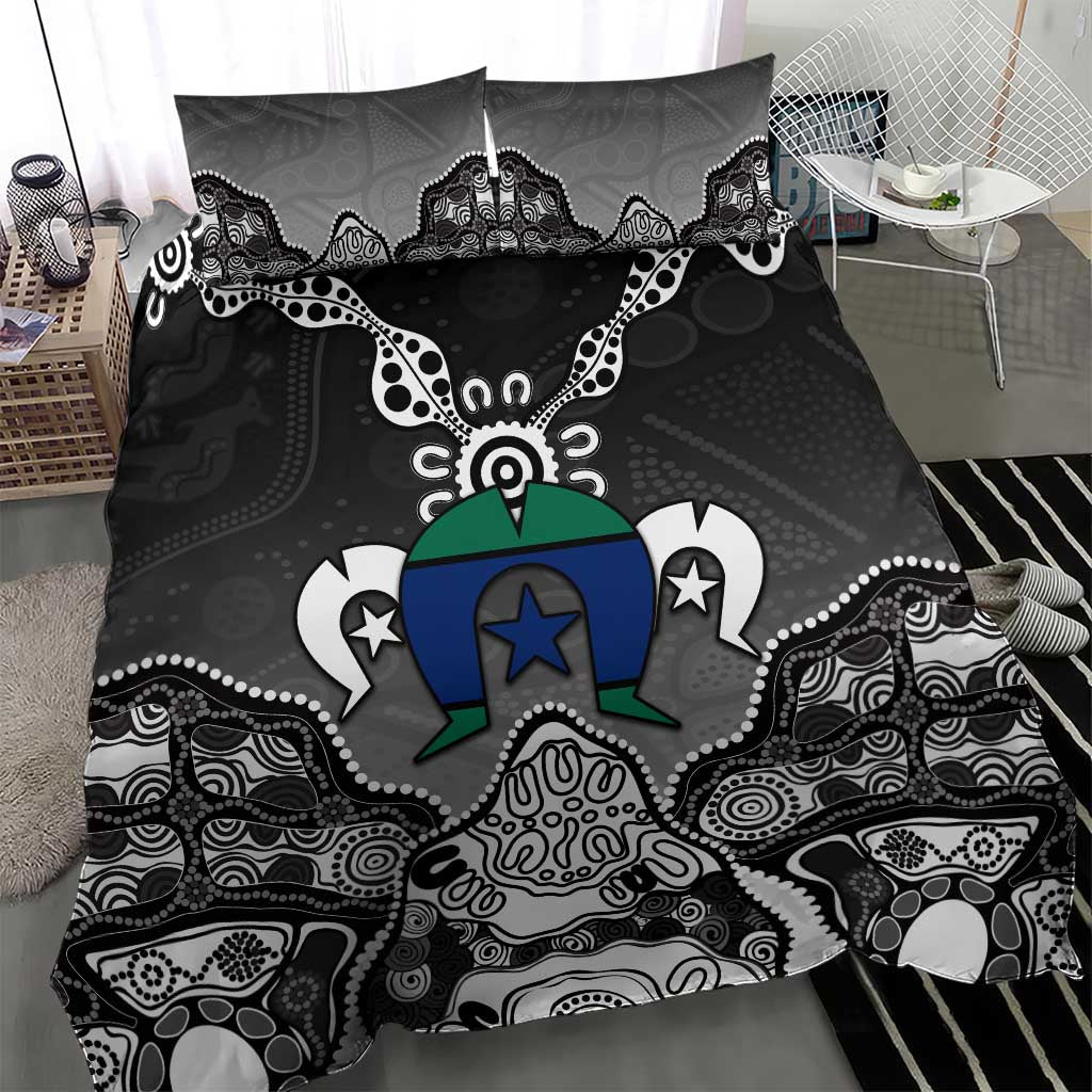 Torres Strait Islander Flag Bedding Set Dhari Indigenous Dotwork Pattern Art
