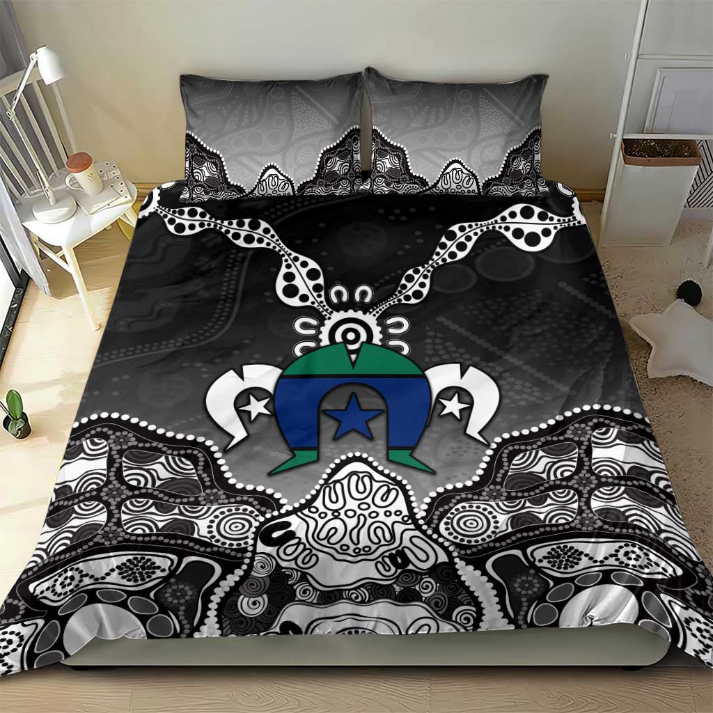Torres Strait Islander Flag Bedding Set Dhari Indigenous Dotwork Pattern Art