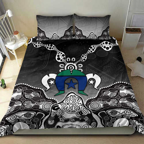 Torres Strait Islander Flag Bedding Set Dhari Indigenous Dotwork Pattern Art