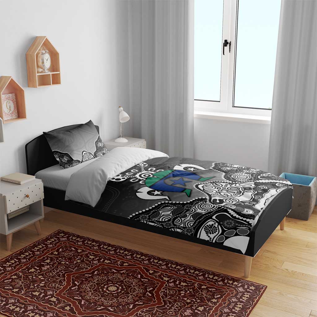 Torres Strait Islander Flag Bedding Set Dhari Indigenous Dotwork Pattern Art