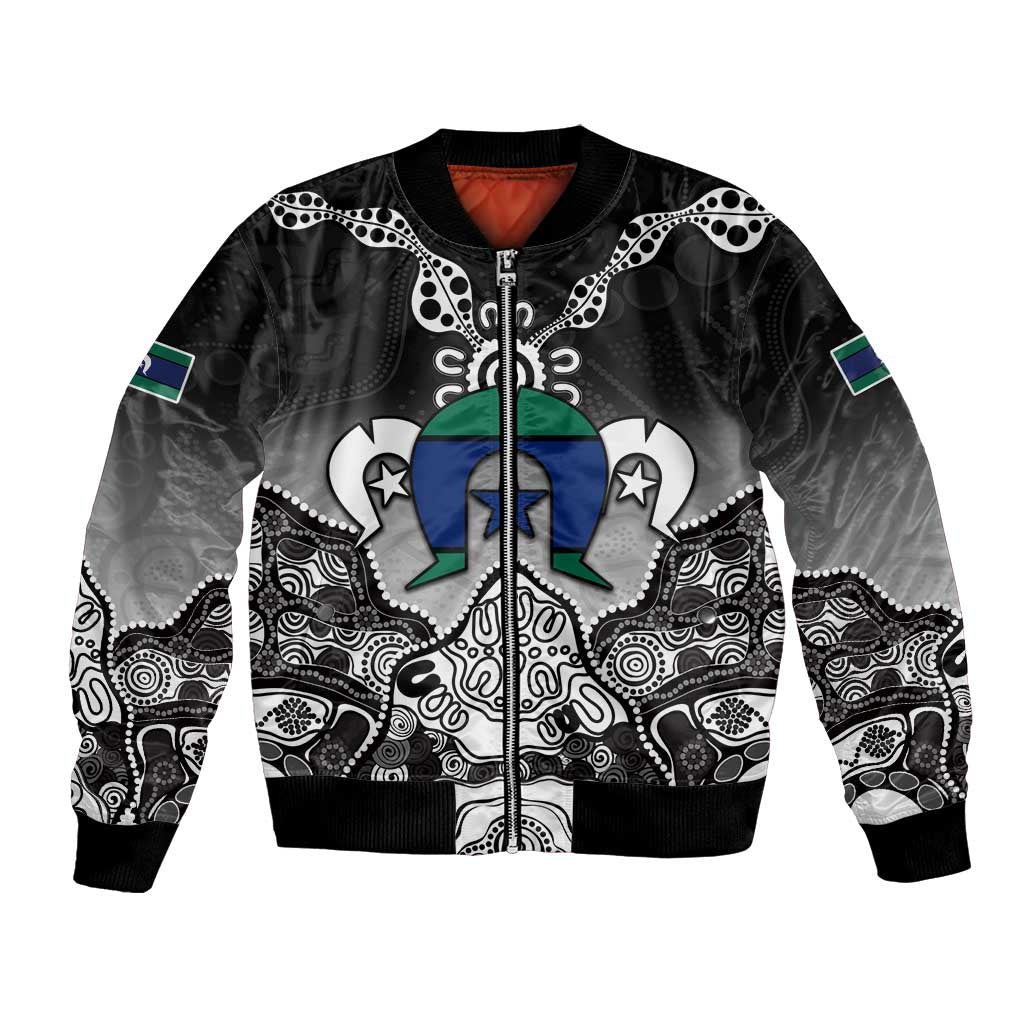 Torres Strait Islander Flag Bomber Jacket Dhari Indigenous Dotwork Pattern Art