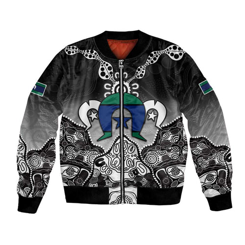 Torres Strait Islander Flag Bomber Jacket Dhari Indigenous Dotwork Pattern Art