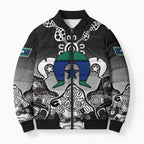 Torres Strait Islander Flag Bomber Puffer Jacket Dhari Indigenous Dotwork Pattern Art
