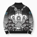 Torres Strait Islander Flag Bomber Puffer Jacket Dhari Indigenous Dotwork Pattern Art