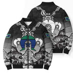 Torres Strait Islander Flag Bomber Puffer Jacket Dhari Indigenous Dotwork Pattern Art