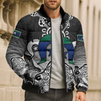 Torres Strait Islander Flag Bomber Puffer Jacket Dhari Indigenous Dotwork Pattern Art