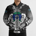 Torres Strait Islander Flag Bomber Puffer Jacket Dhari Indigenous Dotwork Pattern Art