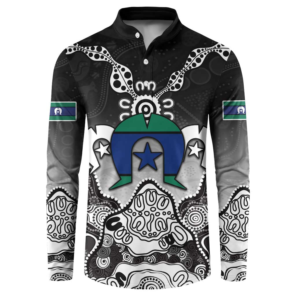 Torres Strait Islander Flag Button Sweatshirt Dhari Indigenous Dotwork Pattern Art