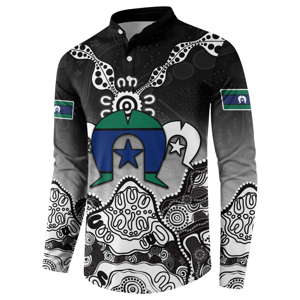 Torres Strait Islander Flag Button Sweatshirt Dhari Indigenous Dotwork Pattern Art