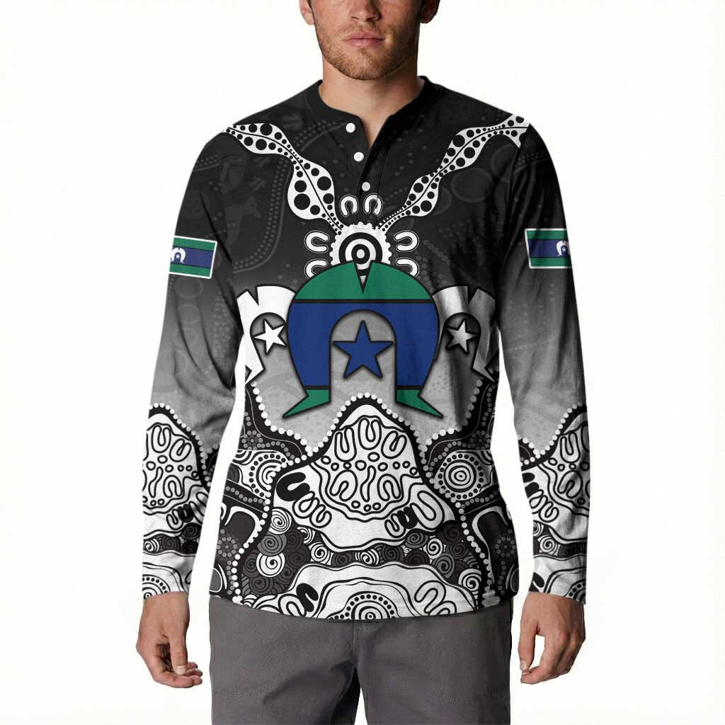 Torres Strait Islander Flag Button Sweatshirt Dhari Indigenous Dotwork Pattern Art