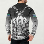 Torres Strait Islander Flag Button Sweatshirt Dhari Indigenous Dotwork Pattern Art