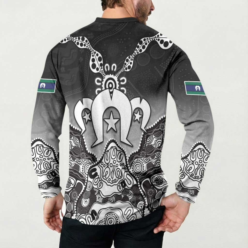 Torres Strait Islander Flag Button Sweatshirt Dhari Indigenous Dotwork Pattern Art