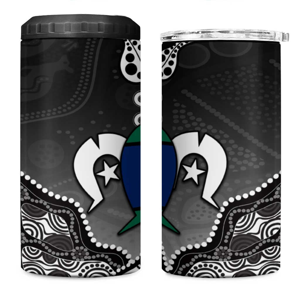Torres Strait Islander Flag 4 in 1 Can Cooler Tumbler Dhari Indigenous Dotwork Pattern Art