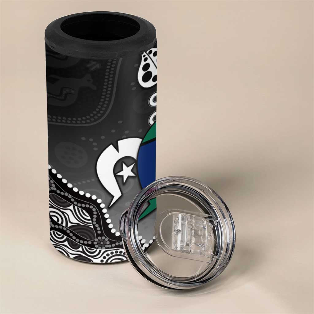 Torres Strait Islander Flag 4 in 1 Can Cooler Tumbler Dhari Indigenous Dotwork Pattern Art