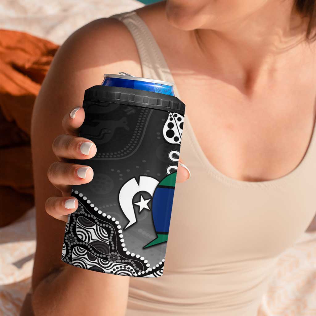 Torres Strait Islander Flag 4 in 1 Can Cooler Tumbler Dhari Indigenous Dotwork Pattern Art