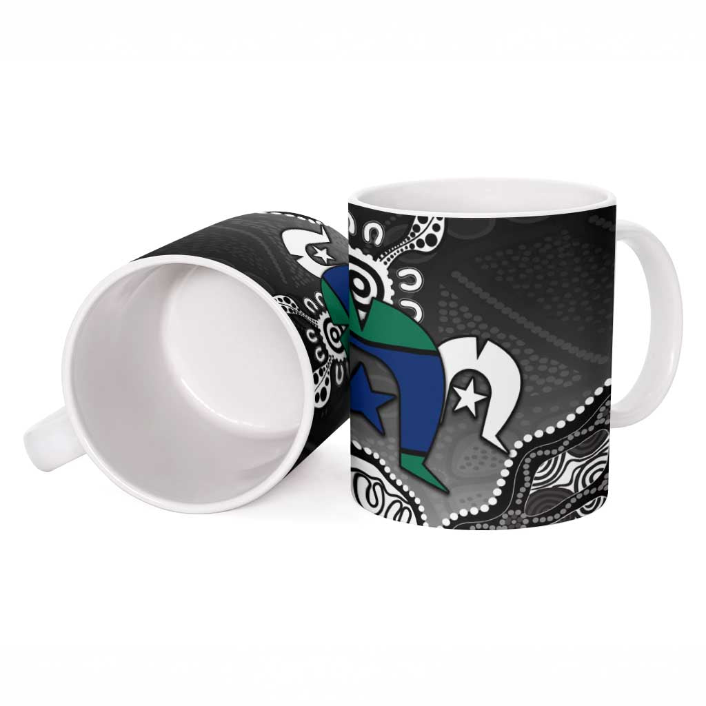 Torres Strait Islander Flag Ceramic Mug Dhari Indigenous Dotwork Pattern Art