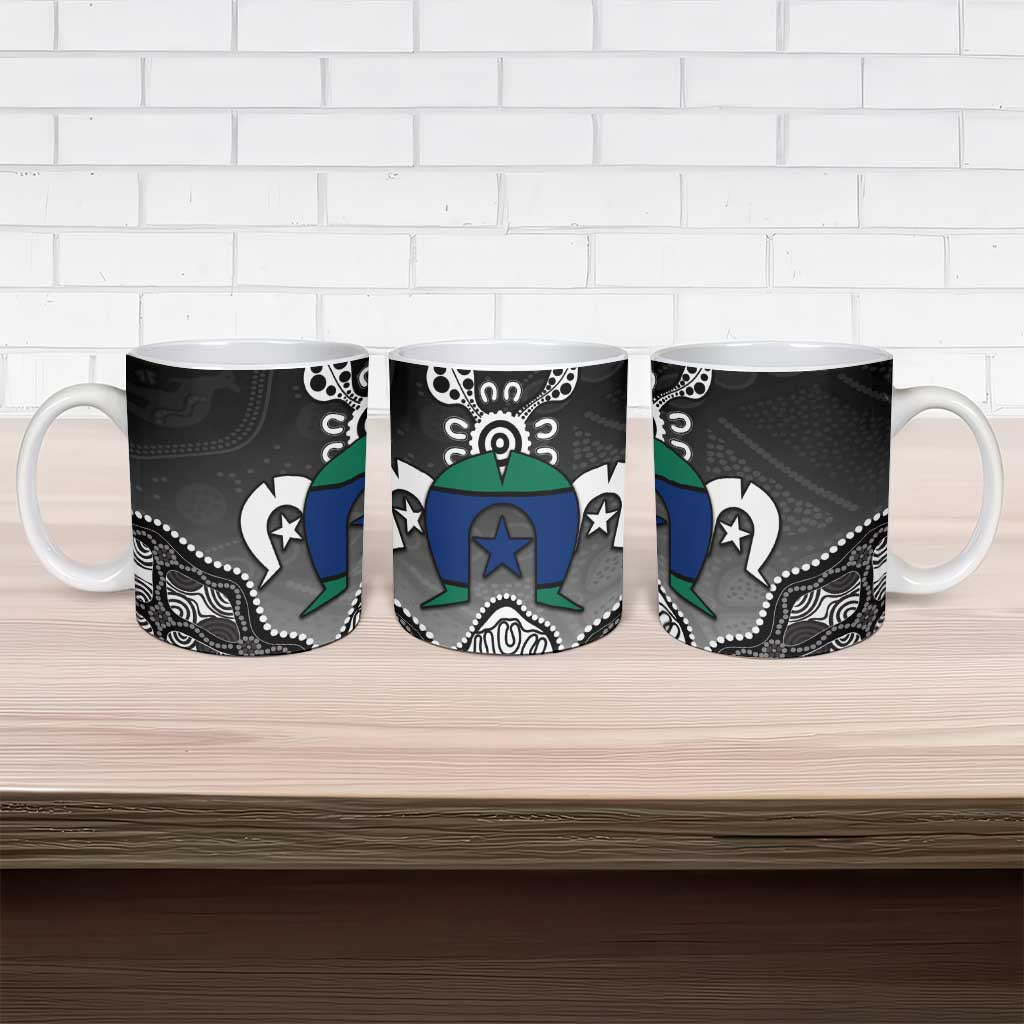 Torres Strait Islander Flag Ceramic Mug Dhari Indigenous Dotwork Pattern Art