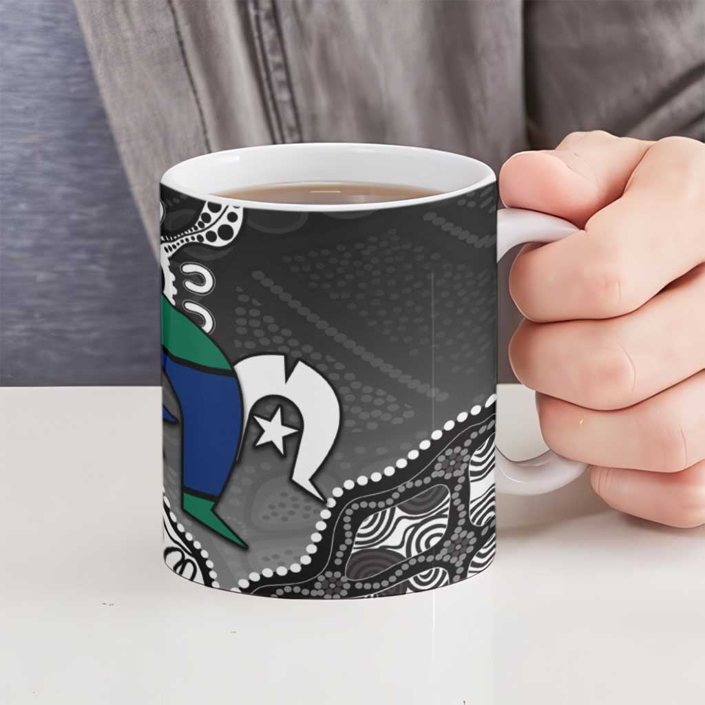 Torres Strait Islander Flag Ceramic Mug Dhari Indigenous Dotwork Pattern Art